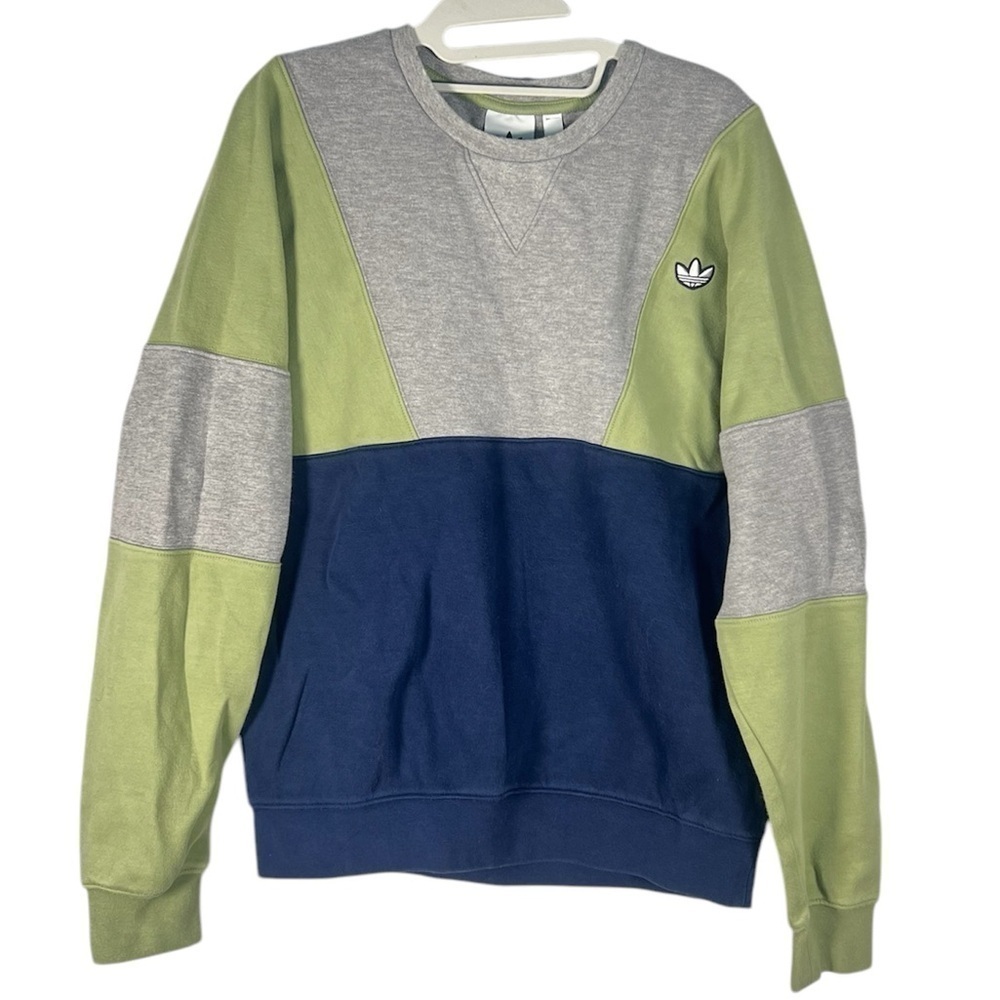 Adidas Colorblock Navy Green Gray Crewneck Sweatshirt Small